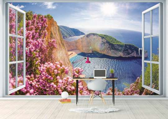 Wall Mural - Window with a view of pink flowers