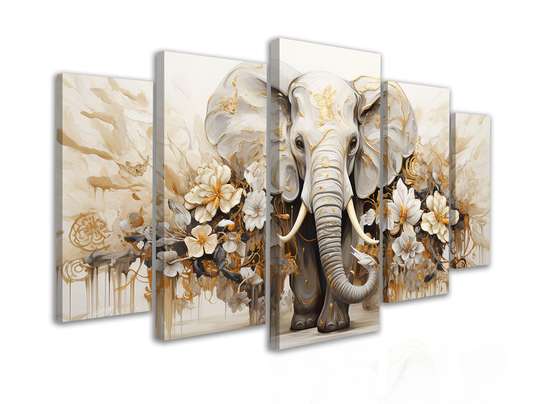 Tablou Multicanvas, Elefantul gri cu flori, 108 х 60