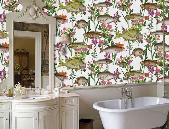 Wall Mural - Colorful fish on a white background