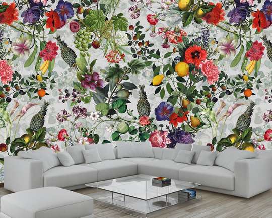 Wall Mural - Floral print on a white background