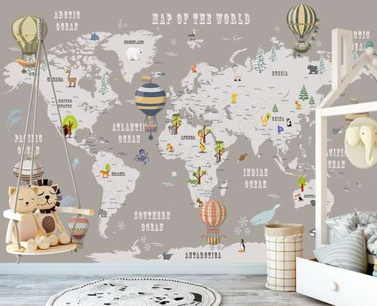 Wall mural in the nursery - Map of the world with balls