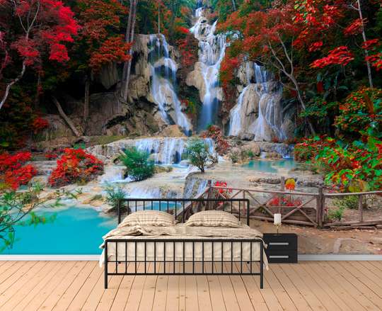 Wall Mural - Park with a beautiful waterfall