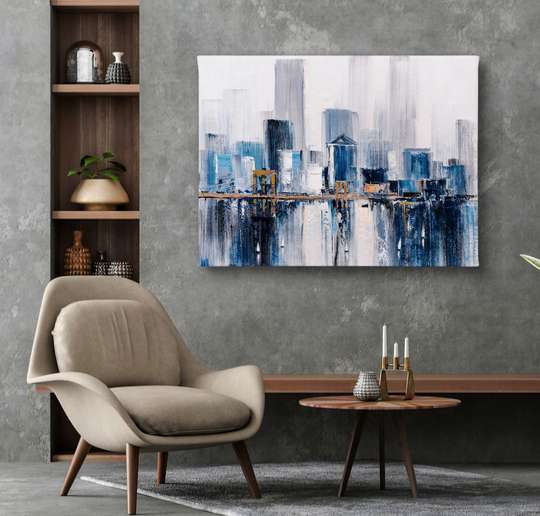Poster - Abstract city with a bridge, 45 x 30 см, Canvas on frame