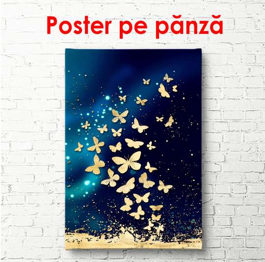 Poster - Fluturi aurii, 30 x 60 см, Panza pe cadru, Glamour