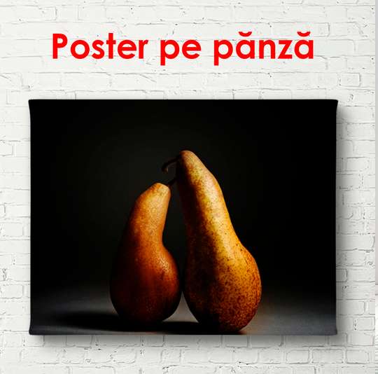 Постер - Две груши на черном фоне, 90 x 60 см, Постер в раме