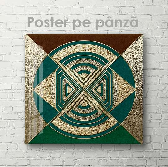 Poster - Abstracție verde-aurie, 40 x 40 см, Panza pe cadru, Abstracție