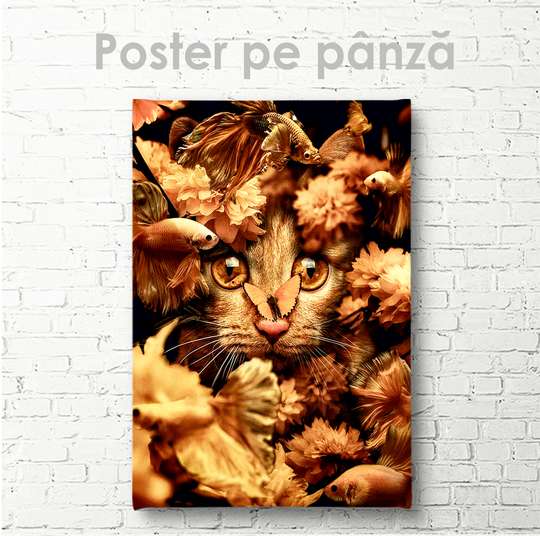 Poster, Pisoi drăguț cu fluturaș, 30 x 45 см, Panza pe cadru, Animale