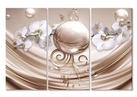 Modular picture, Beige sphere on a silk background.