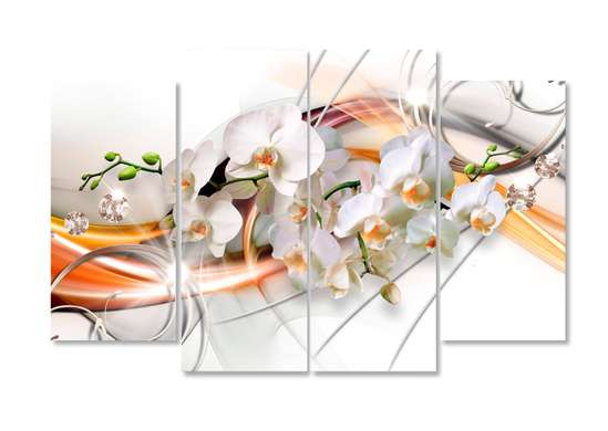 Modular picture, White orchid and orange patterns., 198 x 115
