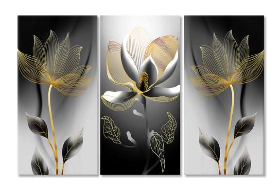 Модульная картина, Три цветка, 70 x 50