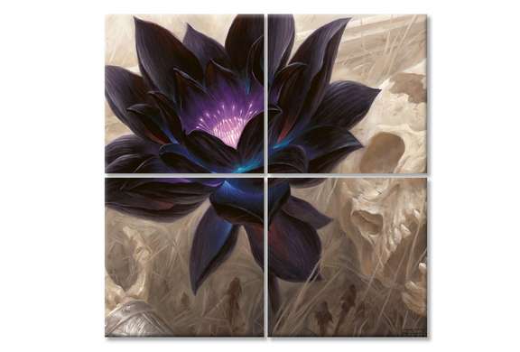 Tablou Pe Panza Multicanvas,Floare de lotus neagră, 120 x 120
