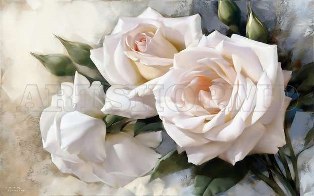 Wall Mural - Painted white roses