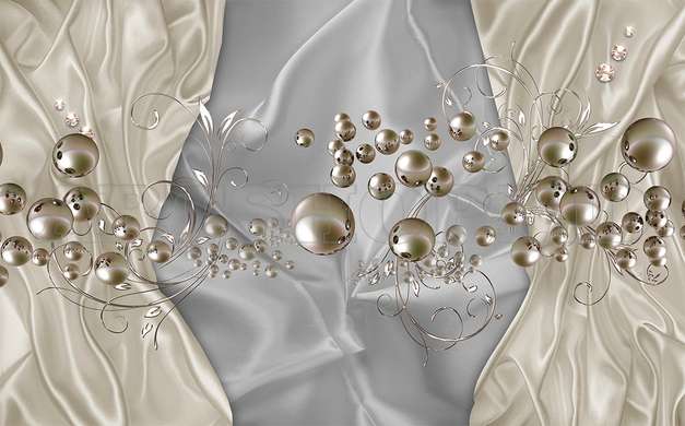 3D Photo Wallpaper- Pale gold spheres on a satin gray background