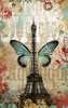 Poster - Eiffel Tower with a blue butterfly against a gray wall, 60 x 90 см, Framed poster on glass, Provence