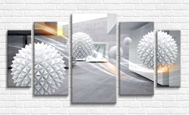 Модульная картина, Парящие шары в геометрическом тоннеле, 108 х 60