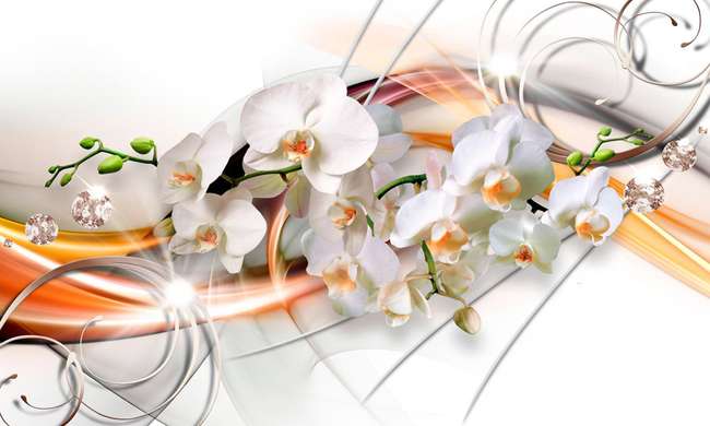 Modular picture, White orchid and orange patterns., 106 x 60
