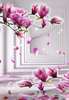 3D Wallpaper - Pink branch of magnolia on white background