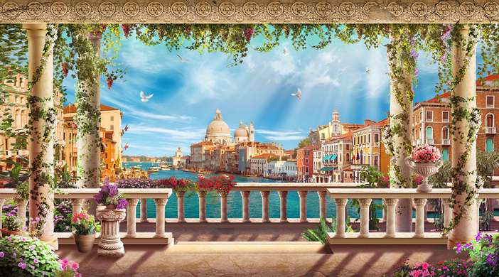 Фотообои - Вид на Венецию из балкона с колоннами
