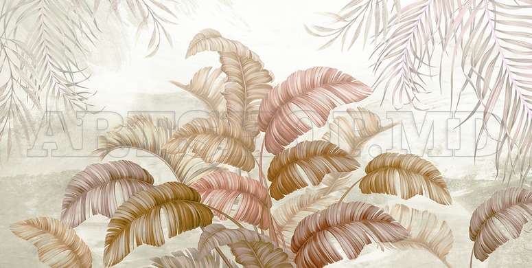 Wall mural - Leaves in warm shades on a beige background