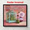 Poster - Blue cage with a pink flower on a pink background, 100 x 100 см, Framed poster, Provence