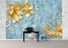 Wall Mural - Deer and golden flowers on a blue background