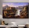 Poster - Waterfall in the town, 90 x 45 см, Framed poster on glass