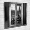 Poster - Black white window in the interior, 100 x 100 см, Framed poster on glass, Interior