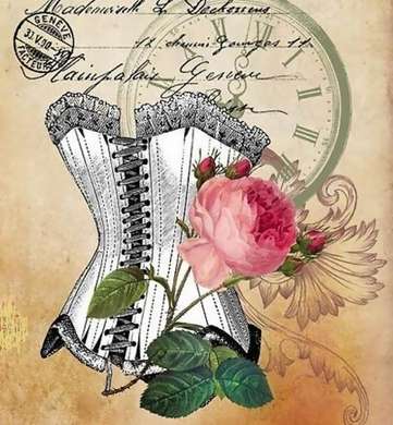 Poster - Corset with pink flower, 100 x 100 см, Framed poster, Provence