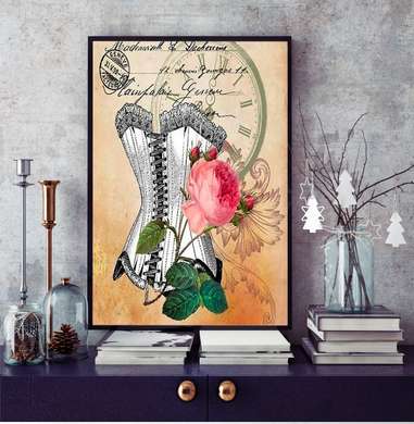 Poster - Corset with pink flower, 100 x 100 см, Framed poster, Provence