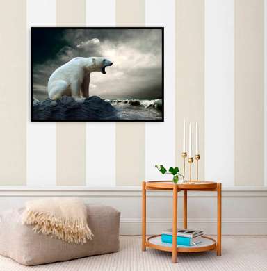 Постер, Белый медведь, 90 x 60 см, Постер на Стекле в раме, Животные