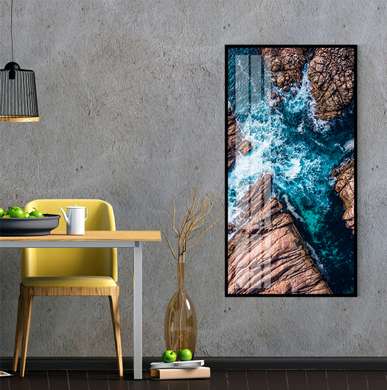 Poster - View from above on the rocky coast, 30 x 90 см, Canvas on frame, Marine Theme