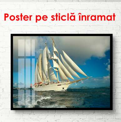 Poster - Nava albă pe mare, 90 x 60 см, Poster înrămat