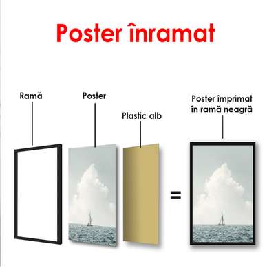 Poster - Barcă în largul mării, 50 x 75 см, Poster inramat pe sticla