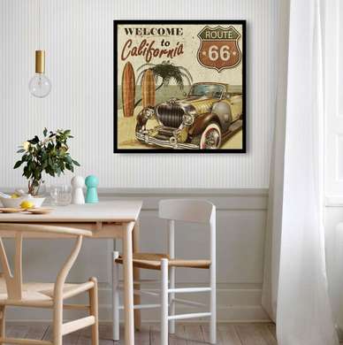 Poster - Retro car in brown color, 100 x 100 см, Framed poster, Vintage