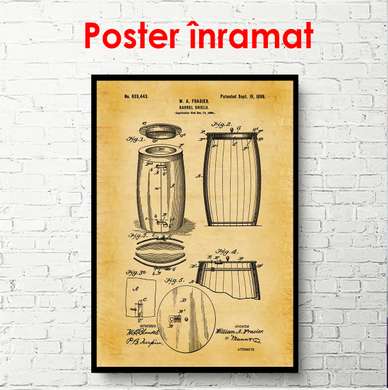 Poster - Drawing of a barrel for wine, 60 x 90 см, Framed poster, Vintage