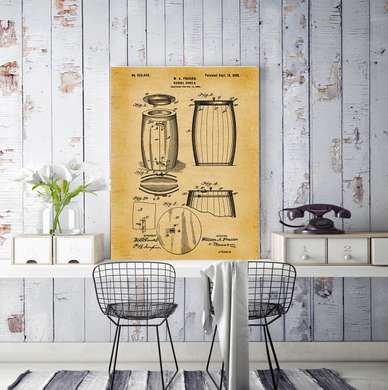 Poster - Drawing of a barrel for wine, 60 x 90 см, Framed poster, Vintage