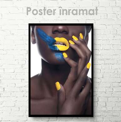 Poster - Yellow manicure, 60 x 90 см, Framed poster on glass, Glamour