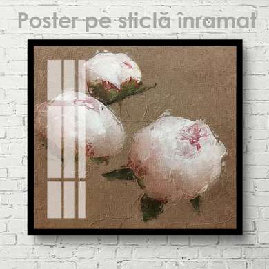 Poster - Bujori de culoare nude 1, 40 x 40 см, Panza pe cadru, Flori