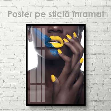 Poster - Yellow manicure, 60 x 90 см, Framed poster on glass, Glamour