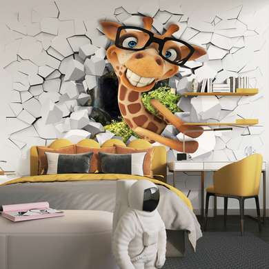 3D Wallpaper - Giraffe on the background of a 3D wall