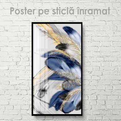 Poster - Pene albastre, 45 x 90 см, Poster inramat pe sticla