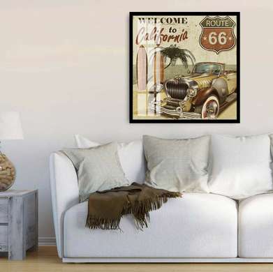 Poster - Mașina retro maro, 100 x 100 см, Poster înrămat, Vintage