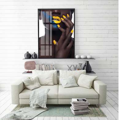 Poster - Manichiură galbenă, 60 x 90 см, Poster inramat pe sticla