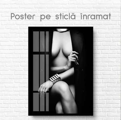 Постер - Женская фигура нежно прикрыта, 60 x 90 см, Постер на Стекле в раме, Ню