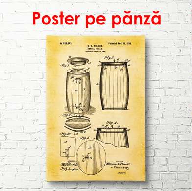 Poster - Schița unui butoi de vin, 60 x 90 см, Poster înrămat, Vintage