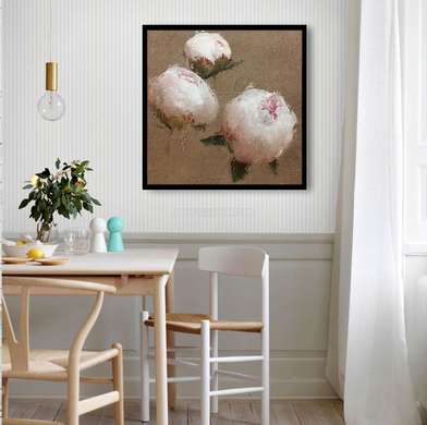 Poster - Powder peonies 1, 40 x 40 см, Canvas on frame, Flowers