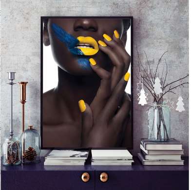 Poster - Manichiură galbenă, 60 x 90 см, Poster inramat pe sticla