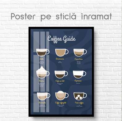 Poster - Ghid de cafea, 60 x 90 см, Poster inramat pe sticla
