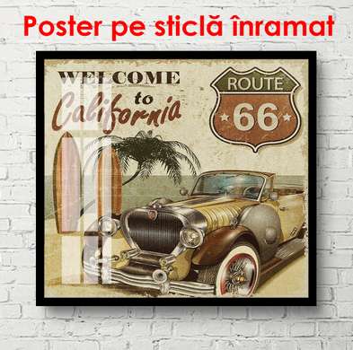 Poster - Retro car in brown color, 100 x 100 см, Framed poster, Vintage
