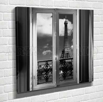 Постер - Черное белое окно в интерьере, 100 x 100 см, Постер на Стекле в раме, Интерьер